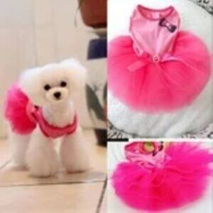 Pup Dog Pet Pink Princess Chiffon Bowknot Jeweled Ribbon Ruffle Costume Dress XS